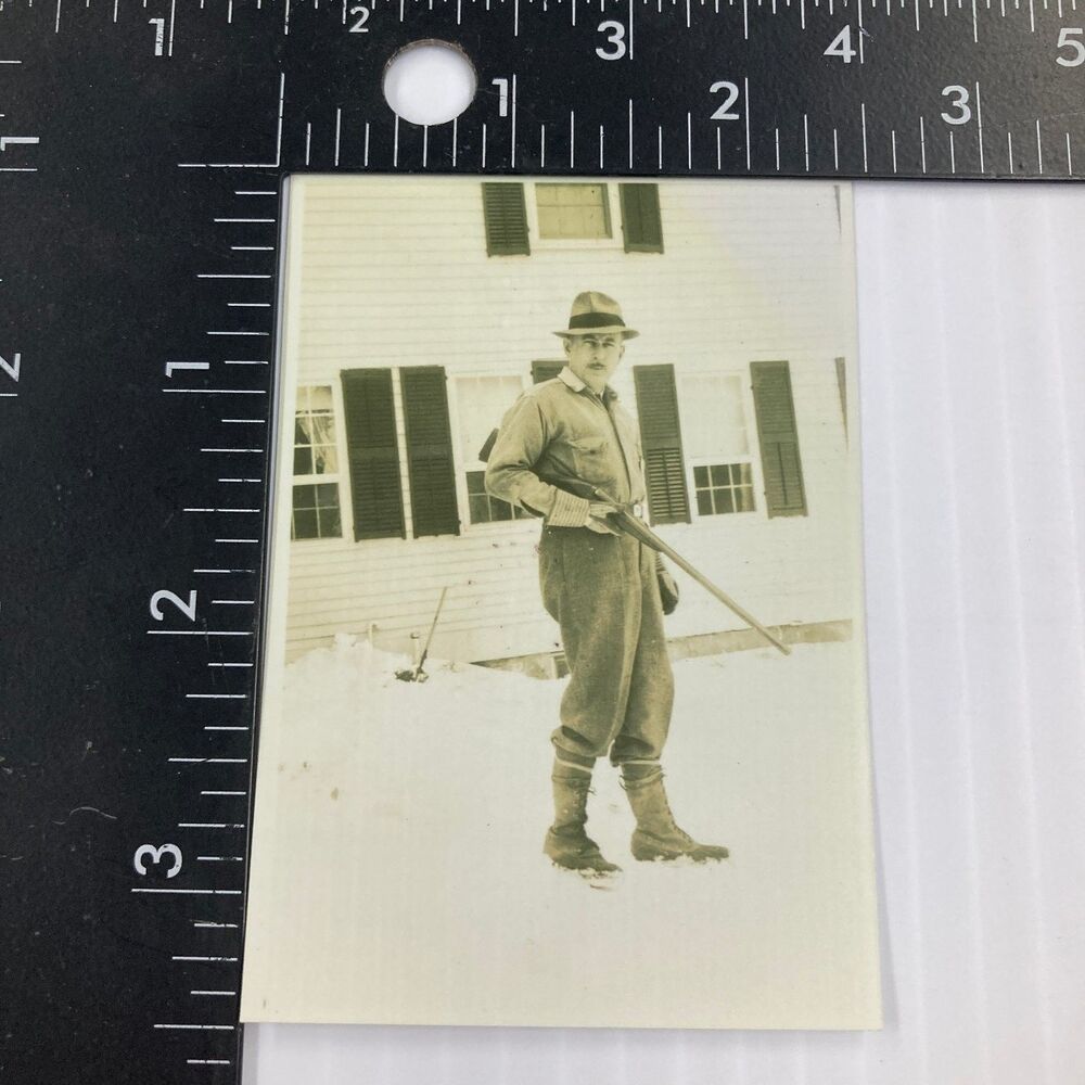 Man Hunter 1930s Snapshot Photograph Winter Snow Rifle Americana Reprint
